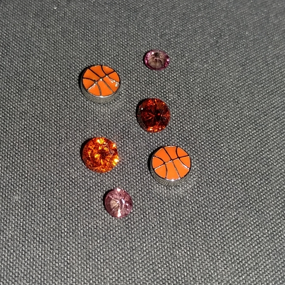 6pc Origami Owl Basketball Charms with Orange & Pink Crystals Sports Set - Picture 3 of 10